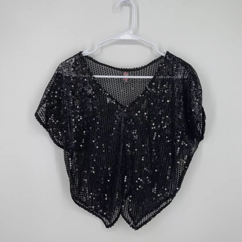 Free People Sequin Over Shirt Sheer Blouse Top Size Small